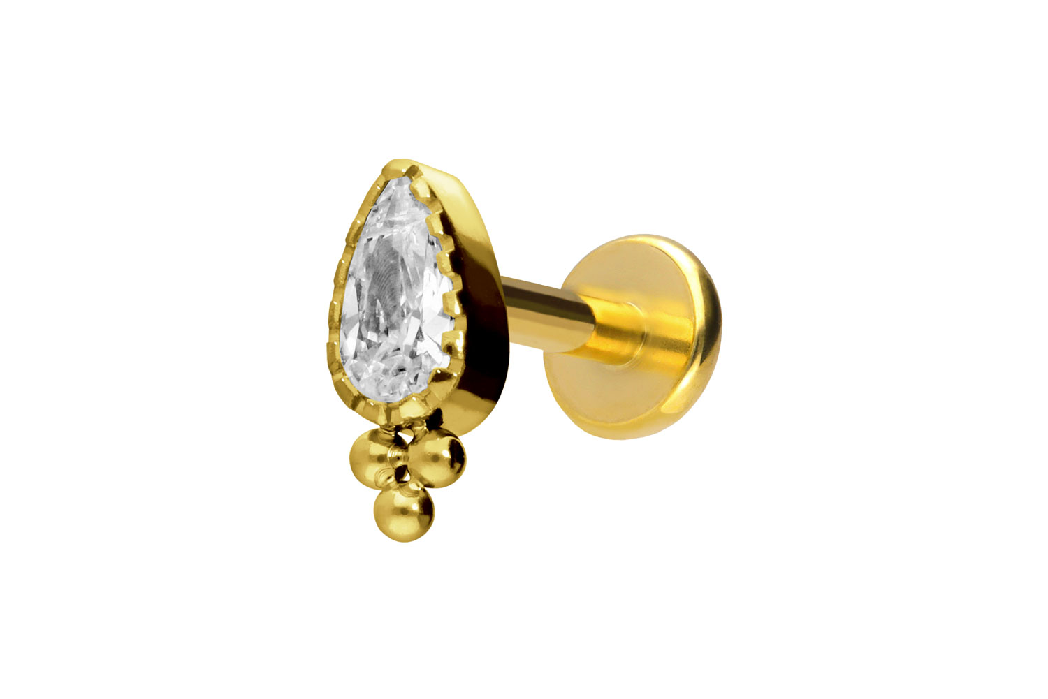 Titan Labret Piercing mit Push Fit KRISTALLTROPFEN + KUGELN